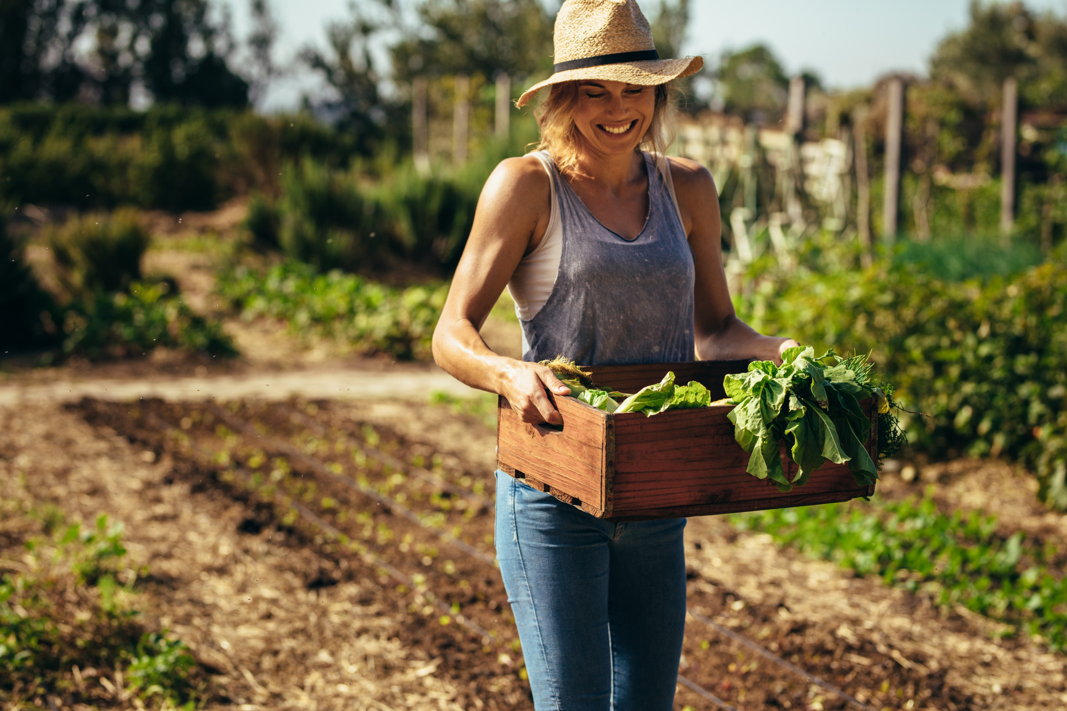 Farmer with Freshly Harvested Vegetables in Garden